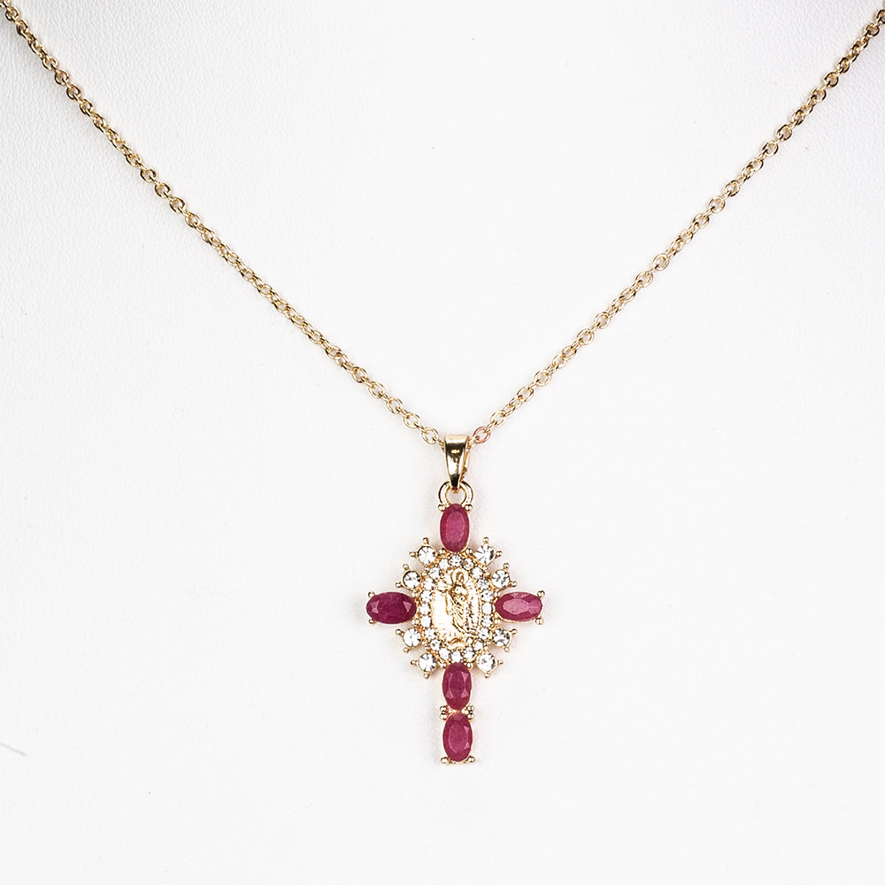 Rubin Kereszt Medál Lánccal